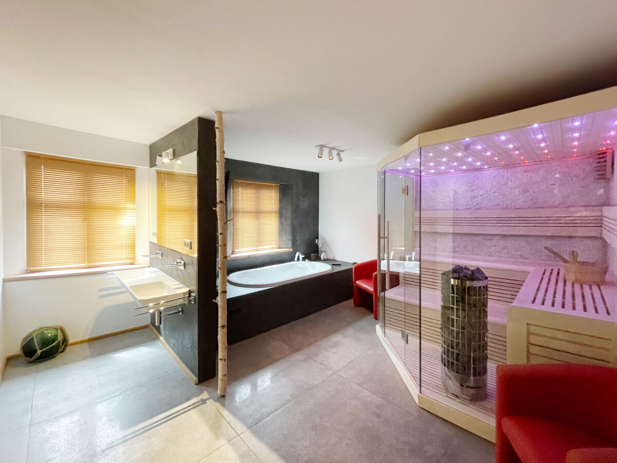 Bad und Sauna der Luxus Ferienwohnung auf Rügen in Buschvitz